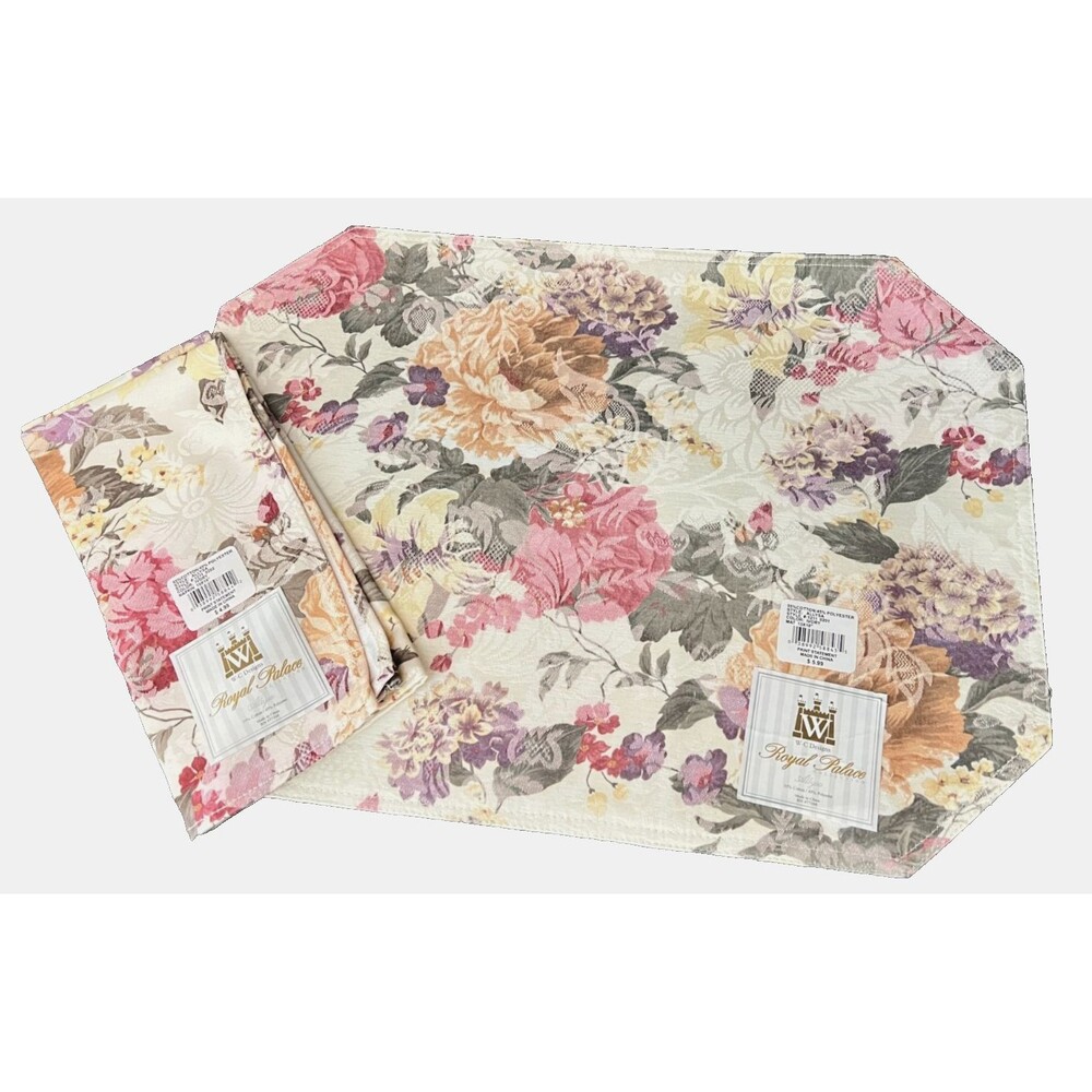 NOS Royal Palace Allysa 8 Placemats & Napkins Set Floral Cottagecore Granny Vtg